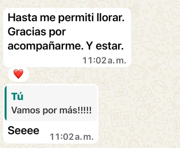 Mensaje de WhatsApp de una paciente